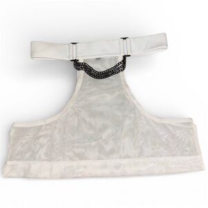 Syzygy The Label White Mesh Mini Skirt With Titanium Chains, High Waist Cut Outs